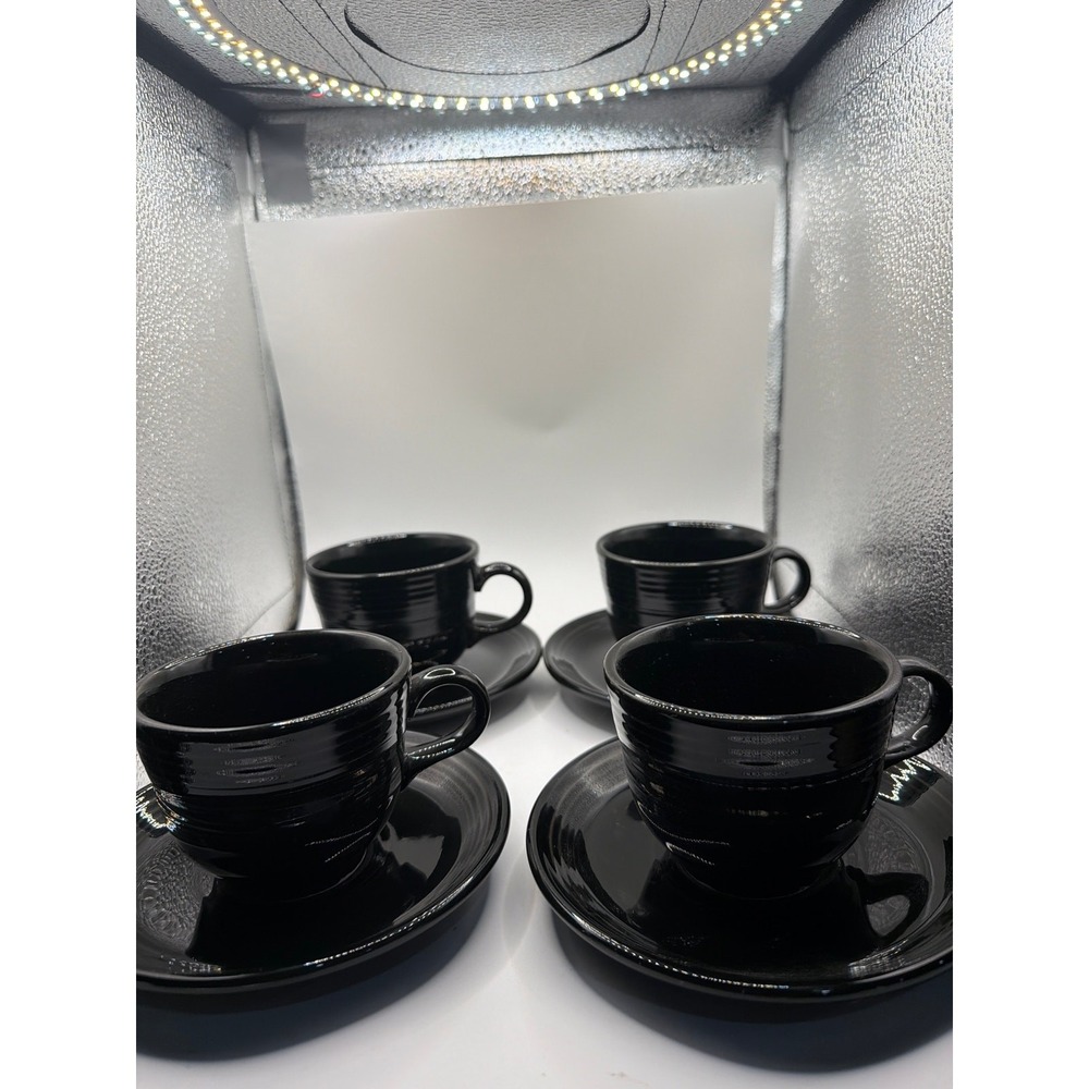 Set of 4 Fiesta Black Fiestaware Homer Laughlin China Co. Tea Cups and Saucers